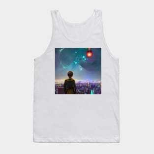 Warrior Looking at Spaceship Flying in Tokyo Japan Tank Top